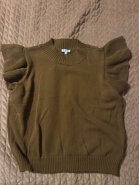 JODIFL Rust Brown Puff Sleeve Crew Neck Sweater